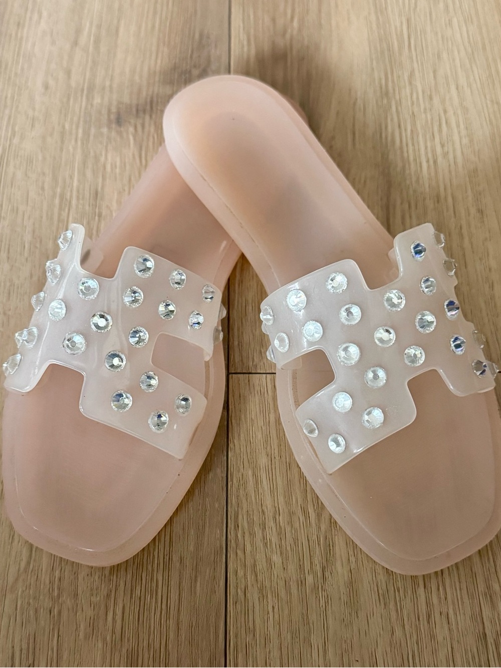 Women's Clear Pink Jeweled Jelly Slide Sandals